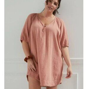 Anthropologie Taylor Puff-Sleeved Tunic Dress Size 1X Dusty Rose Cotton Relaxed